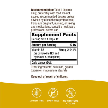 Nature's Way Vitamin B-6 Supplement | Cellular Energy Support* | 50Mg Per Serving | 100 Capsules