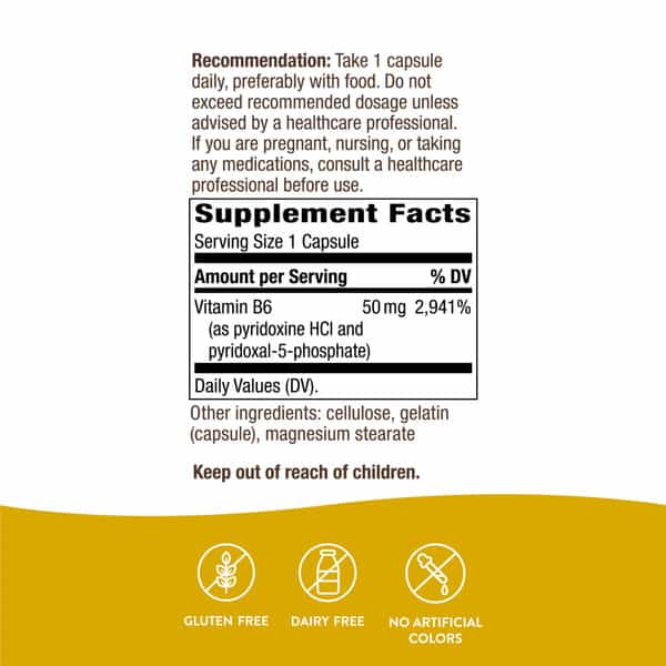 Nature's Way Vitamin B-6 Supplement | Cellular Energy Support* | 50Mg Per Serving | 100 Capsules
