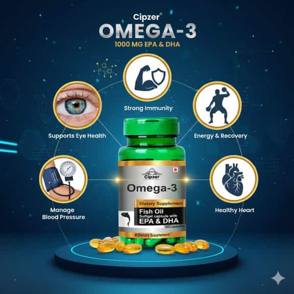 Cipzer Omega-3 Fish Oil Softgel 30 Capsules | Supports Heart Health & Wellness