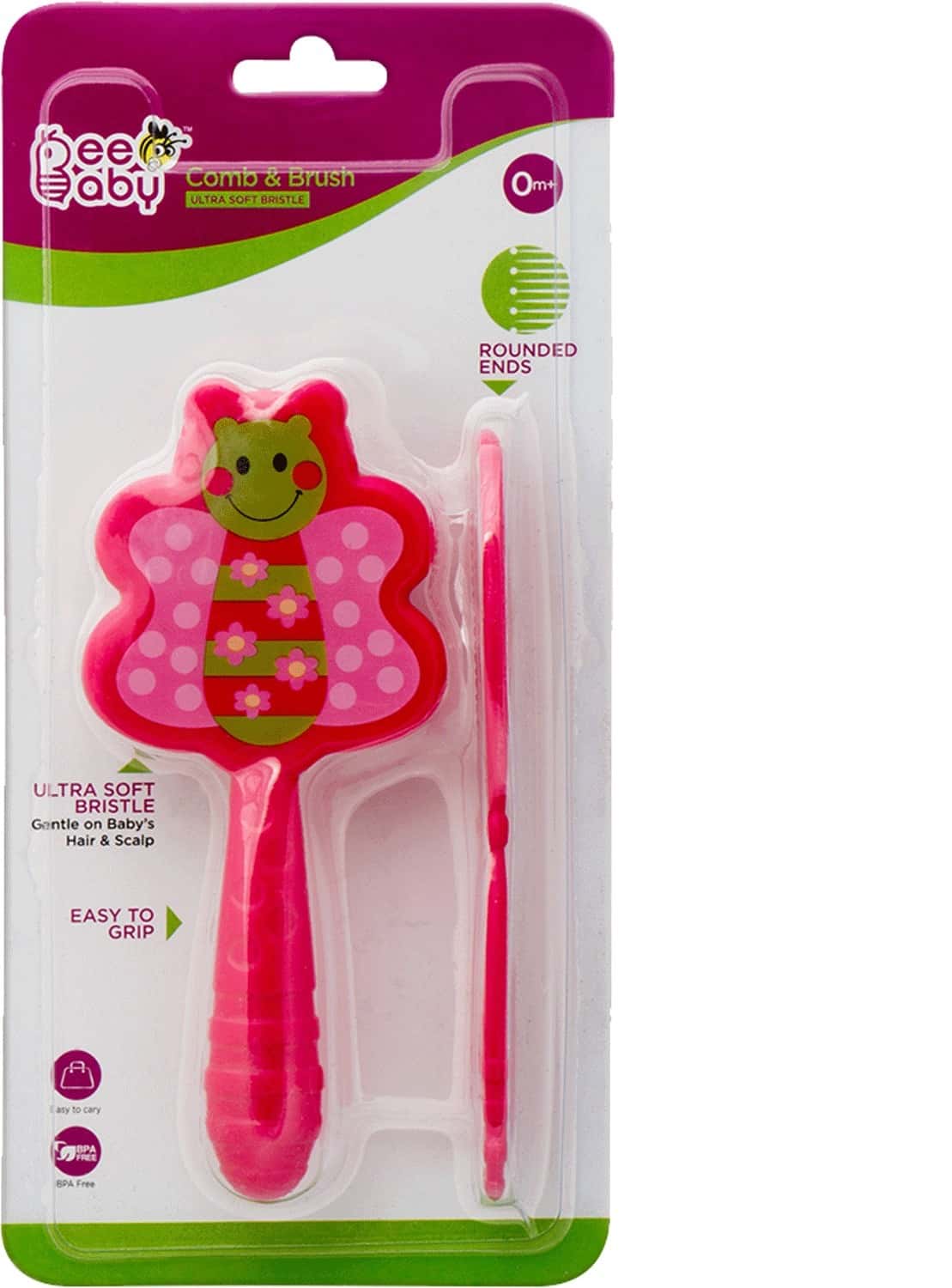 Beebaby Soft Brush And Comb Set For Newborn Babies Butterfly Shape. (Pink)