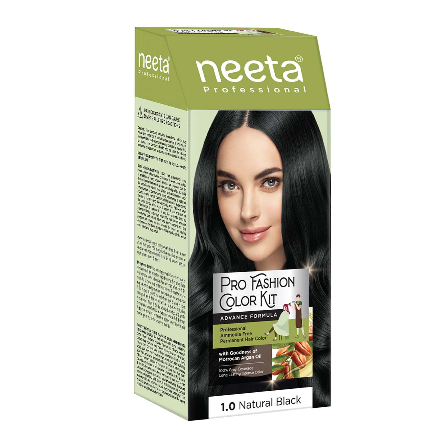 Neeta Professional Pro Fashion Color Kit 1.0 Natural Black 100g | Permanent Creme Hair Color