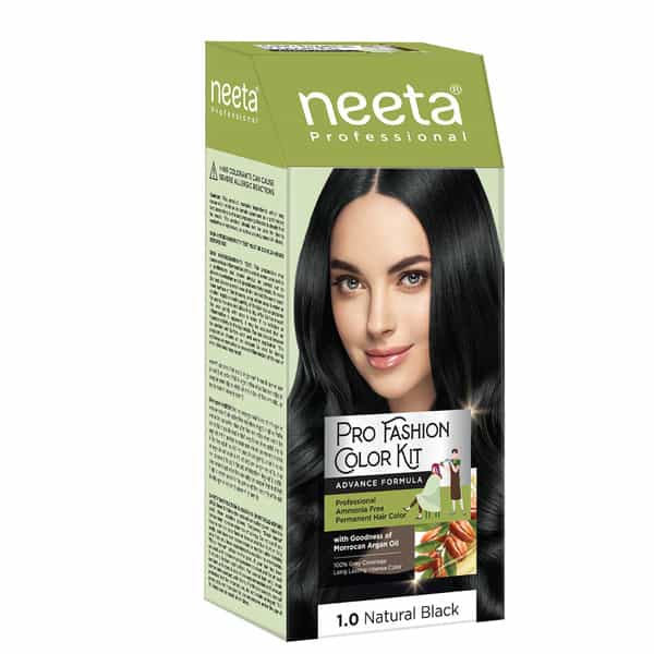 Neeta Professional Pro Fashion Color Kit 1.0 Natural Black 100G | Permanent Creme Hair Color