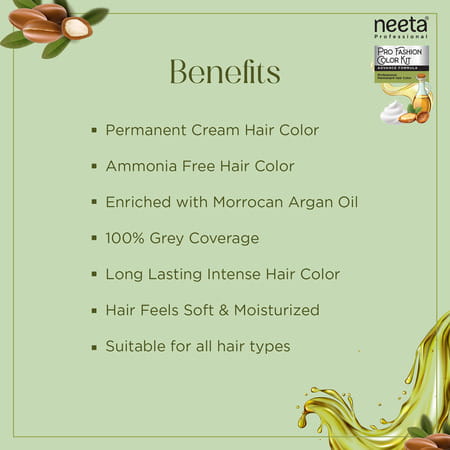 Neeta Professional Pro Fashion Color Kit 1.0 Natural Black 100g | Permanent Creme Hair Color