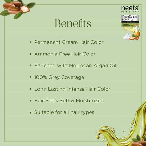 Neeta Professional Pro Fashion Color Kit 1.0 Natural Black 100G | Permanent Creme Hair Color