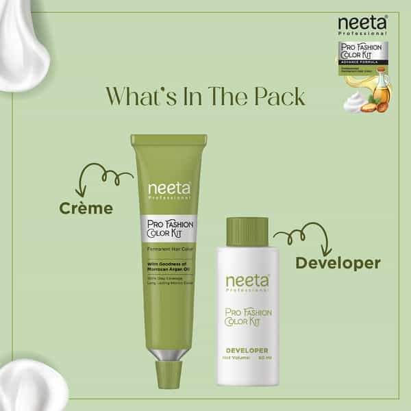 Neeta Professional Pro Fashion Color Kit 1.0 Natural Black 100G | Permanent Creme Hair Color