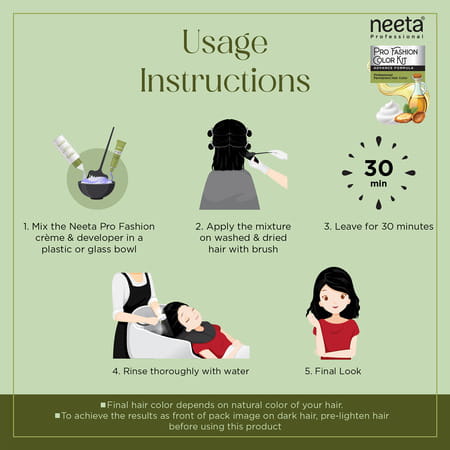 Neeta Professional Pro Fashion Color Kit 1.0 Natural Black 100g | Permanent Creme Hair Color