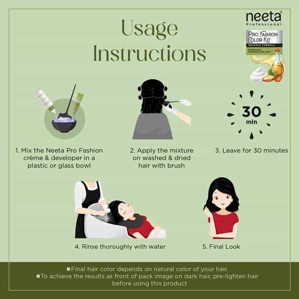 Neeta Professional Pro Fashion Color Kit 1.0 Natural Black 100G | Permanent Creme Hair Color