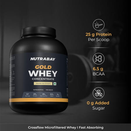 Nutrabay Gold 100% Whey Protein Concentrate Vanilla Ice Cream - 2kg