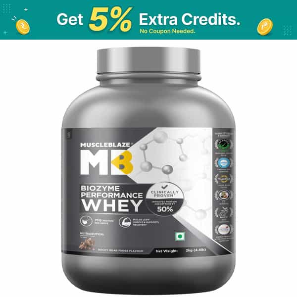 Muscleblaze Biozyme Performance Whey Protein Powder | Rocky Road Fudge (2Kg) | 25G Protein Per Scoop