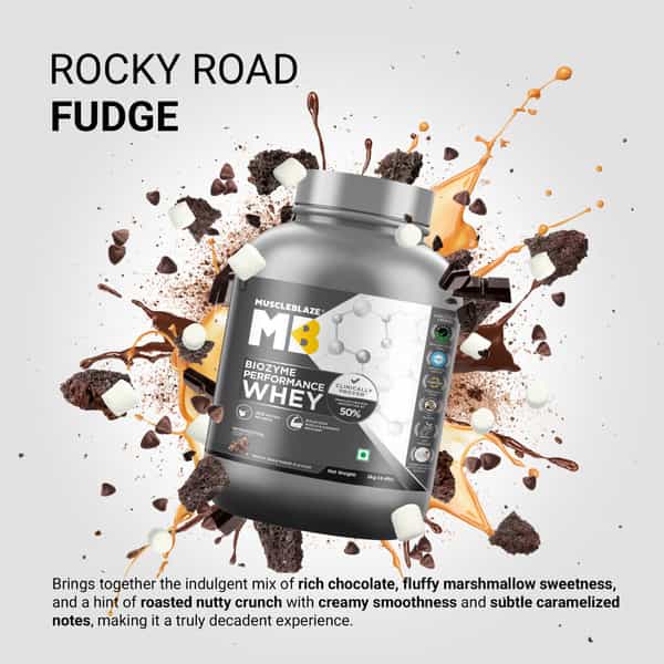 Muscleblaze Biozyme Performance Whey Protein Powder | Rocky Road Fudge (2Kg) | 25G Protein Per Scoop