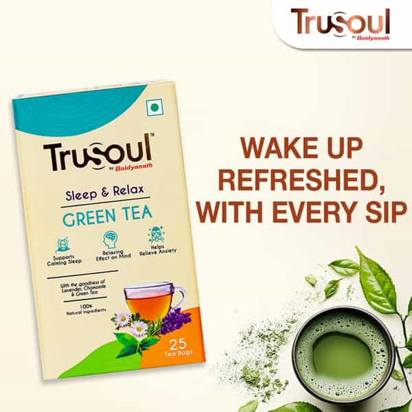Baidyanath Trusoul Green Tea Sleep & Relax 25 Bags | Calm Wellness