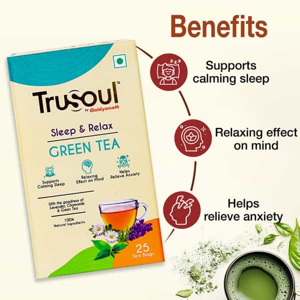 Baidyanath Trusoul Green Tea Sleep & Relax 25 Bags | Calm Wellness