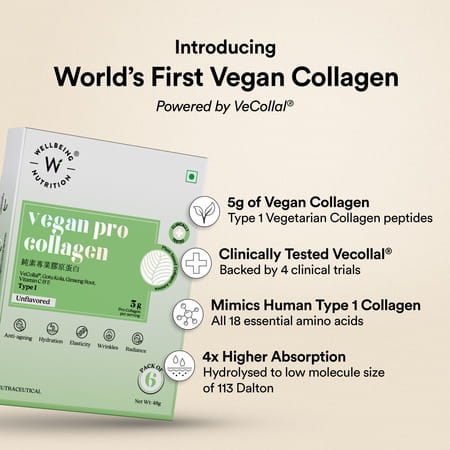 Wellbeing Nutrition Vegan Pro Collagen Clinically Proven Plant Based Peptides Unflavored 6 Sachets