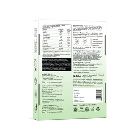 Wellbeing Nutrition Vegan Pro Collagen Clinically Proven Plant Based Peptides Unflavored 6 Sachets