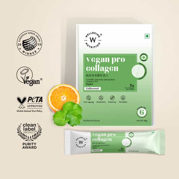 Wellbeing Nutrition Vegan Pro Collagen Clinically Proven Plant Based Peptides Unflavored 6 Sachets