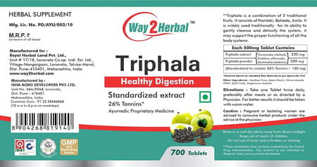 Way2herbal Triphala Tablets Healthy Digestion 500mg - 700 Tablets Value Pack