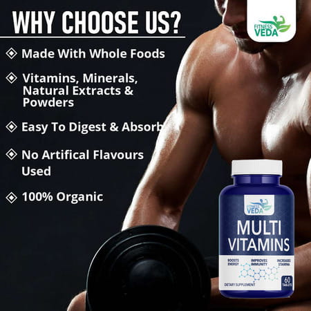 Fitness Veda Multivitamin Tablet For Men Women | With Vitamin C | Zinc | Vitamin D3
