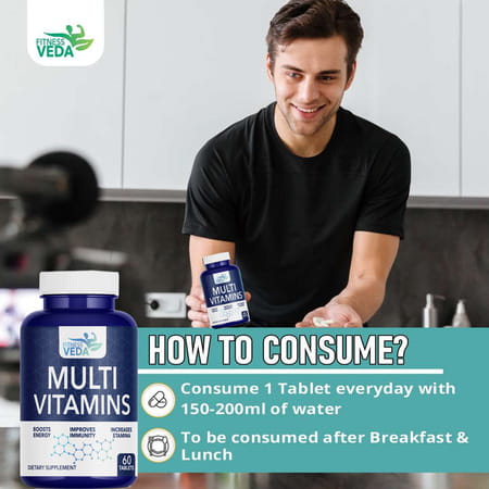 Fitness Veda Multivitamin Tablet For Men Women | With Vitamin C | Zinc | Vitamin D3
