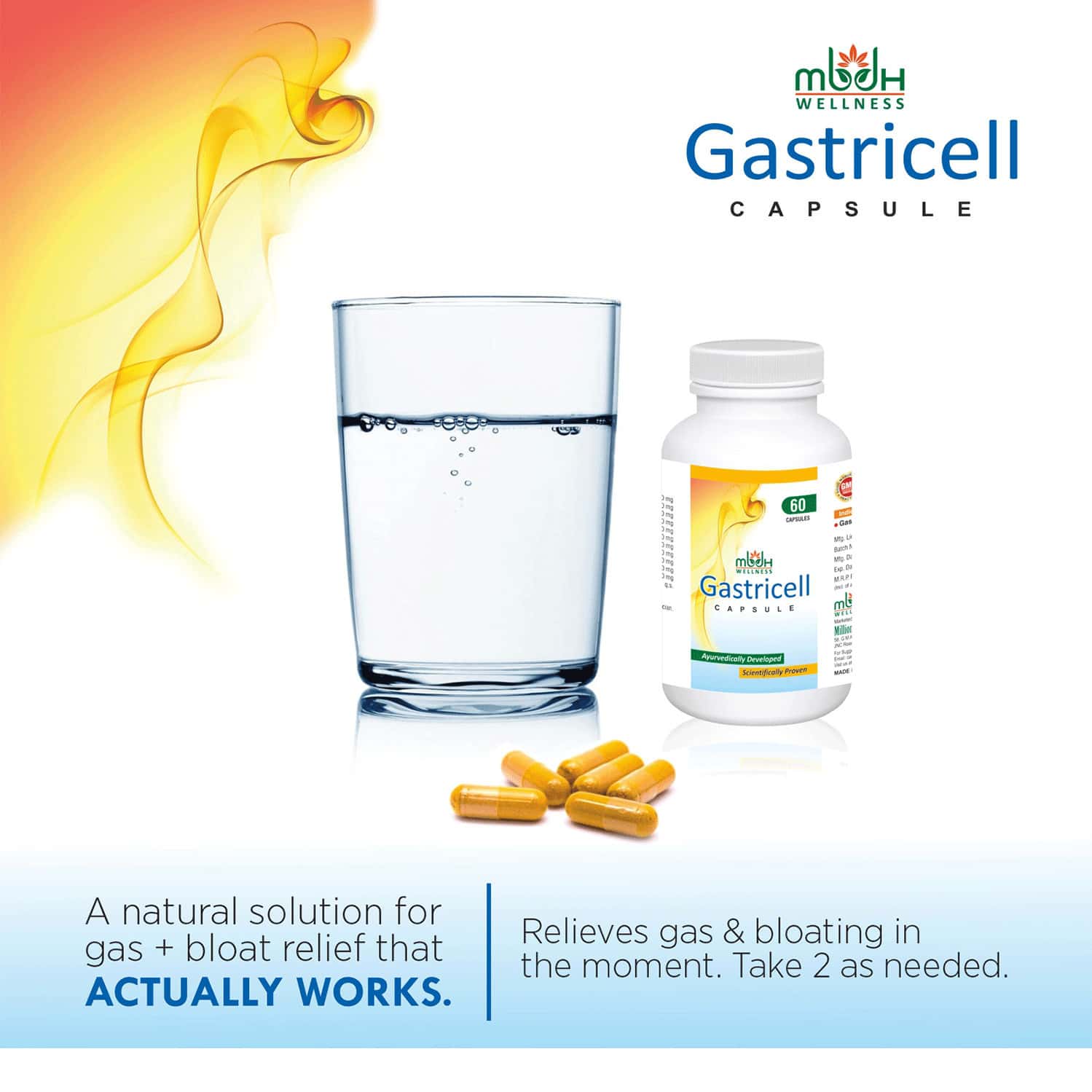 Buy MBDHWELLNESS GASTRICELLAYURVEDIC CAPSULE FOR GAS ACIDITY DYSPESIAJIRA AJWAIN (PACK OF 2