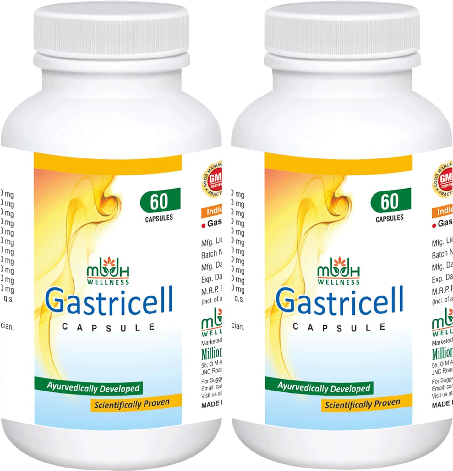 Buy MBDHWELLNESS GASTRICELLAYURVEDIC CAPSULE FOR GAS ACIDITY DYSPESIAJIRA AJWAIN (PACK OF 2