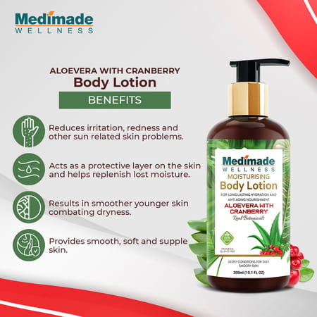 Medimade Aloevera And Cranberry Body Lotion - 300 Ml X 2 ( Pack Of 2 )