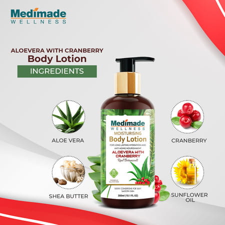Medimade Aloevera And Cranberry Body Lotion - 300 Ml X 2 ( Pack Of 2 )
