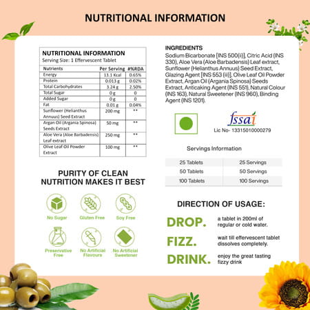 Vegan Greens Plant Based Vitamin E From Sunflower, Aloe Vera, Olive & Argan Oil. 100 Effer., Orange