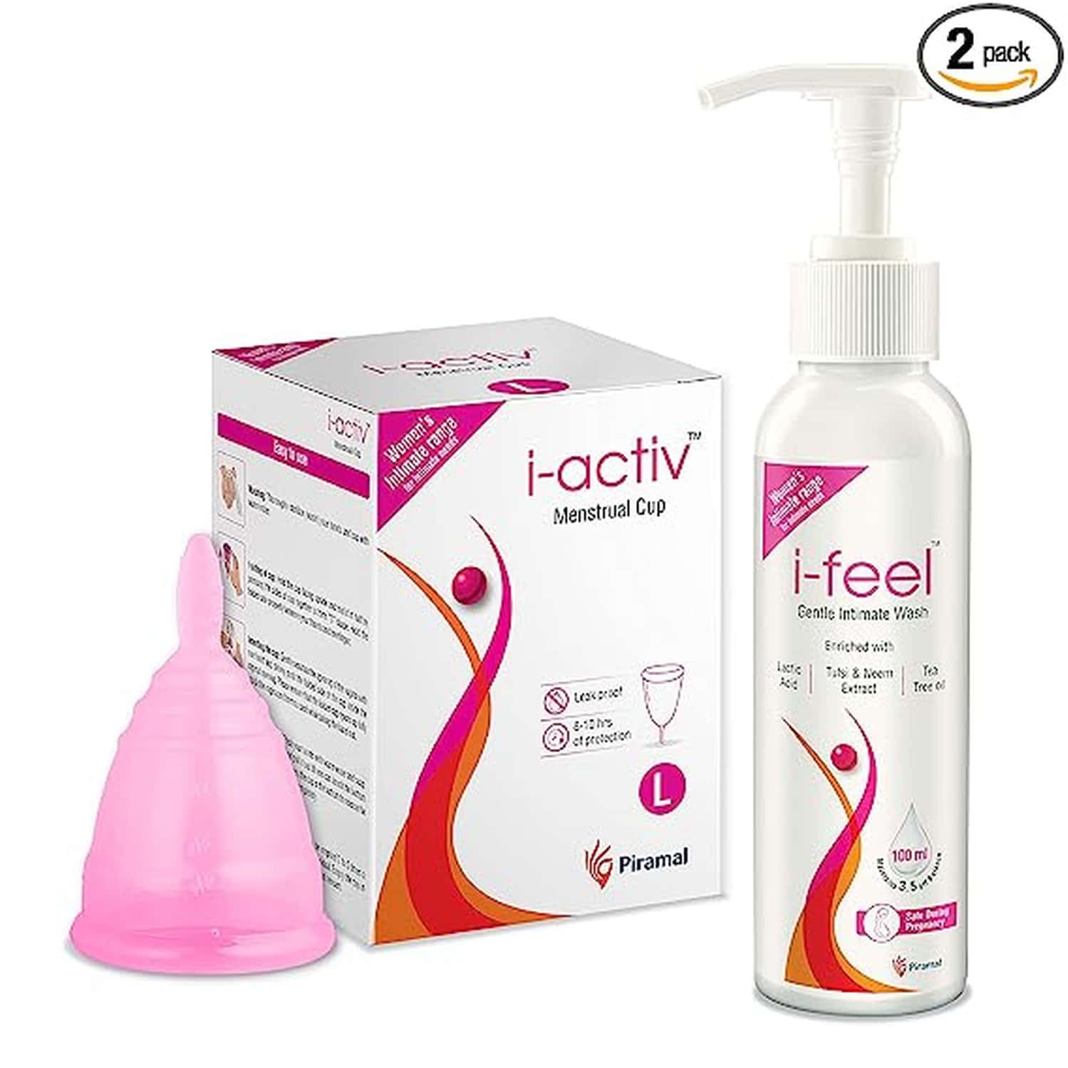 I-Activ Menstrual Hygiene Combo For Women Ultra Soft And Flexible Cup | Large Pink | 2 Count