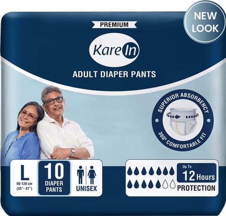 Kare In Premium Adult Diaper Pants Large 90 - 120 Cm (35"- 47") Unisex Elastic Waist 10 Count