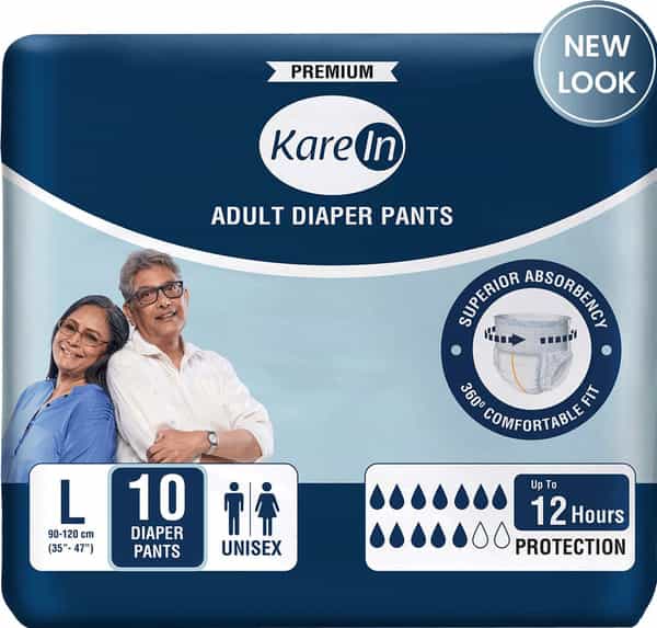 Kare In Premium Adult Diaper Pants Large 90 - 120 Cm (35"- 47") Unisex Elastic Waist 10 Count