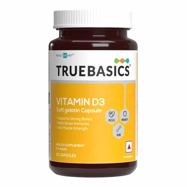 Truebasics Vitamin D3 600 Iu (50 Capsules) | For Strong Bones | Muscle Strength & Immunity