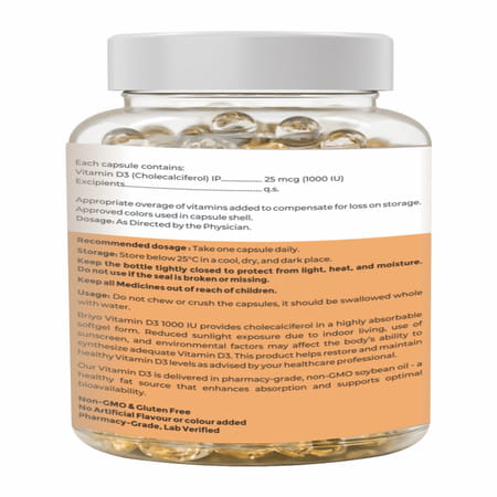 Briyo Vitamin D3 1000 Iu 90 Softgel Capsules