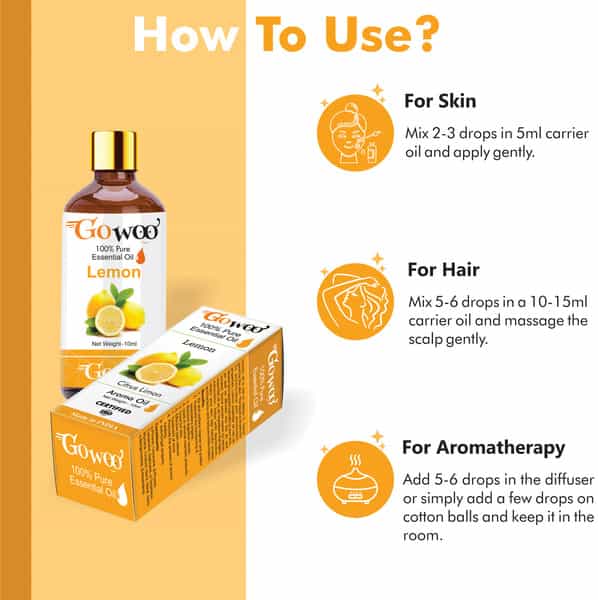 Go Woo 100% Pure Lemon Oil - Virgin & Undiluted 10 Ml