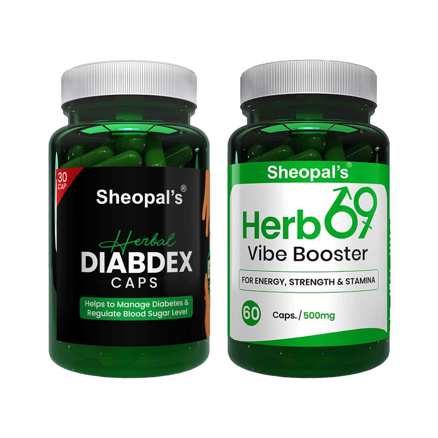 Sheopal's Diabdex For Blood Sugar And Herb 69 Booster For Stamina Strength & Performance 30+60 Caps