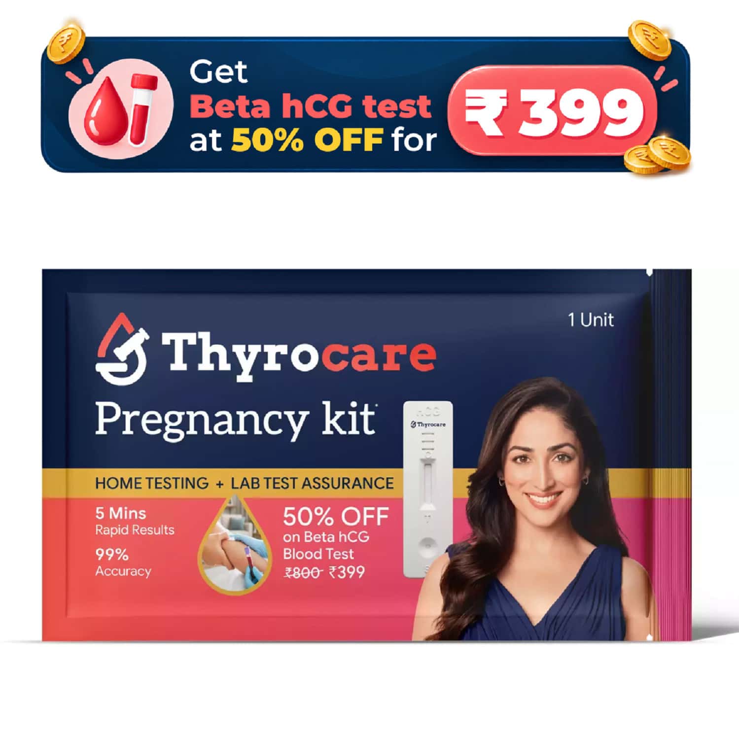Thyrocare Pregnancy Test Kit | 5 Mins Rapid Results | 99% Accuracy | 1 Unit