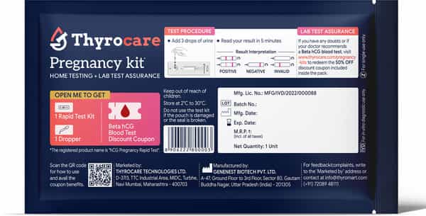 Thyrocare Pregnancy Test Kit | 5 Mins Rapid Results | 99% Accuracy | 1 Unit
