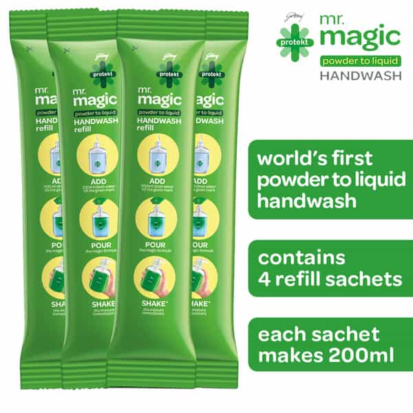 Godrej Protekt Mr Magic Powder To Liquid Handwash Refill - Pack Of 4 (200Ml Each)