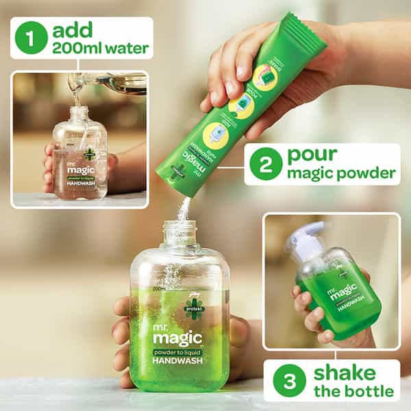 Godrej Protekt Mr Magic Powder To Liquid Handwash Refill - Pack Of 4 (200Ml Each)