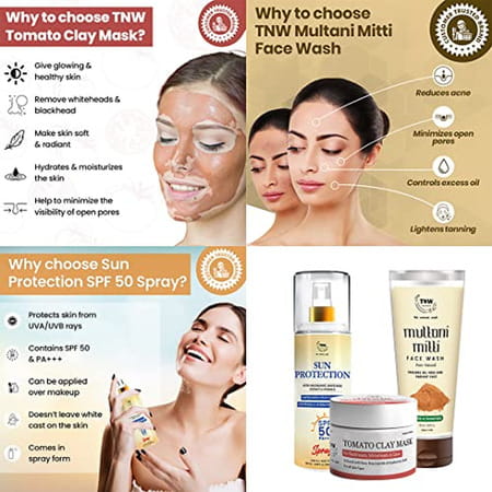 Tnw-The Natural Wash Skincare Combo With Sun Protection Spf 50 Spray | Mask Face Wash