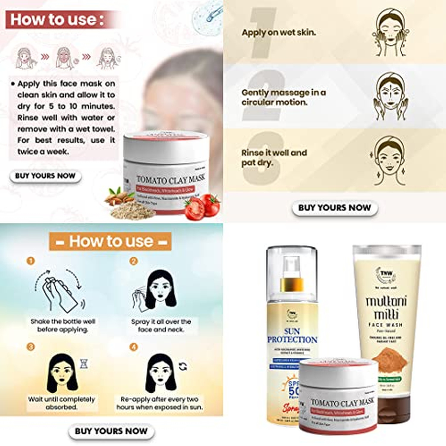 Tnw-the Natural Wash Skincare Combo With Sun Protection Spf 50 Spray | Mask Face Wash