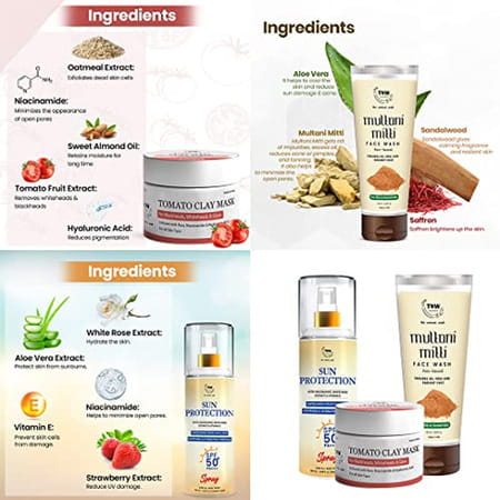 Tnw-The Natural Wash Skincare Combo With Sun Protection Spf 50 Spray | Mask Face Wash