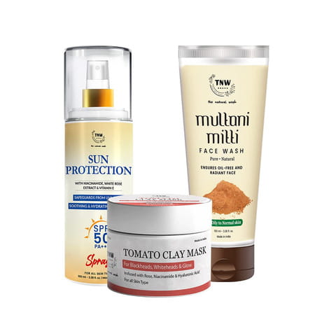 Tnw-The Natural Wash Skincare Combo With Sun Protection Spf 50 Spray | Mask Face Wash
