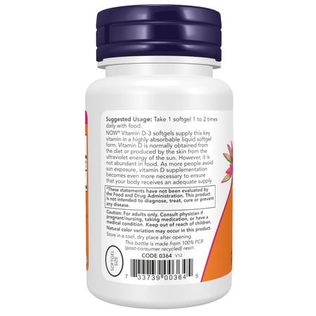 Now Supplements | Vitamin D-3 400 Iu | Strong Bones* | Structural Support* | 180 Softgels