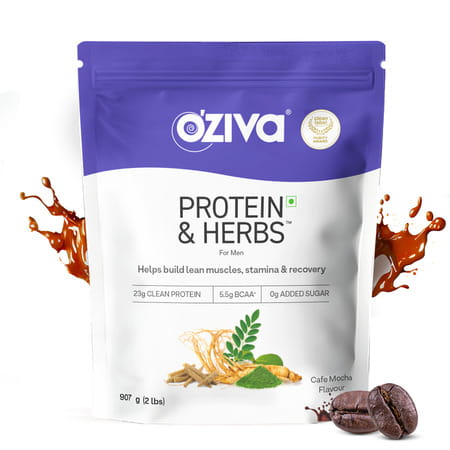 Oziva Protein & Herbs For Men Cafe Mocha 1kg | For Muscle Building Clean