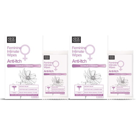 Sheneed Feminine Intimate Anti-Itch Wipes With Maximum Strength | All Skin Types | 10n Pack Of 2