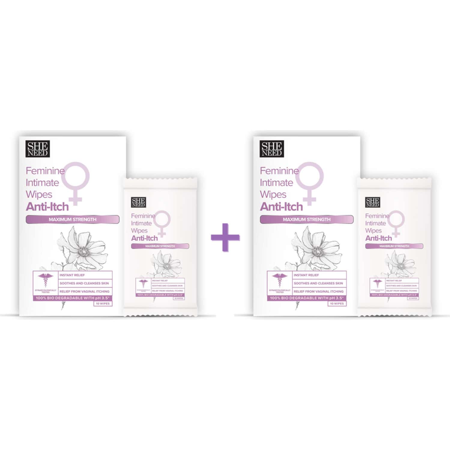 Sheneed Feminine Intimate Anti-itch Wipes With Maximum Strength | All Skin Types | 10n Pack Of 2