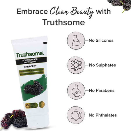 Truthsome Acne Defense Face Scrub With Mulberry & Tea Tree Oil - For Acne Prone Skin | 100 Ml