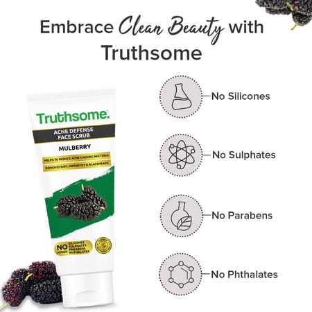 Truthsome Acne Defense Face Scrub With Mulberry & Tea Tree Oil - For Acne Prone Skin | 100 Ml