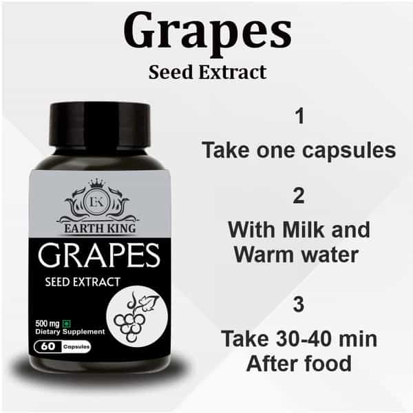 Earth King Grapes Seed Extract Capsule Supports | Immunity & Antioxidant Supplement - 500Mg 60 Nos
