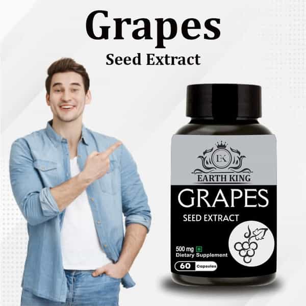 Earth King Grapes Seed Extract Capsule Supports | Immunity & Antioxidant Supplement - 500Mg 60 Nos